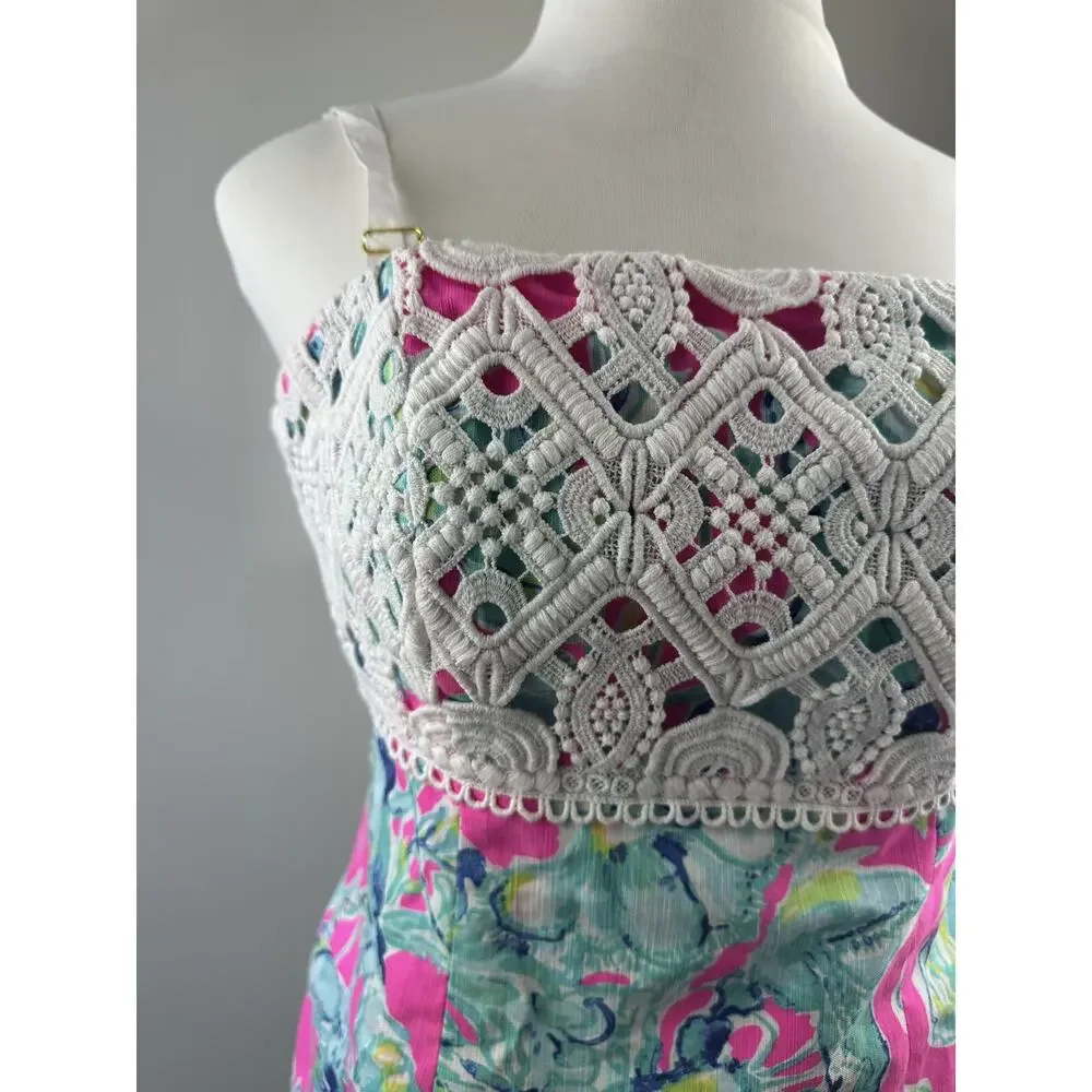 Lilly Pulitzer Brynn Strapless Dress Lobsters In Love Razz Crochet Shift Size 8 - Picture 8 of 16